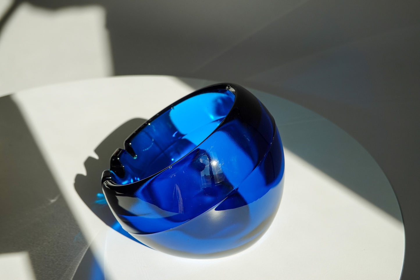 60's Cobalt Optical Glass Ashtray - Orb Ashtray - Space Age Ashtray