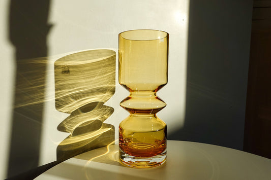 70's Riihimaen Lasi Oy Finland Vase - Hooped Glass Vase - Tall Amber Glass Vase