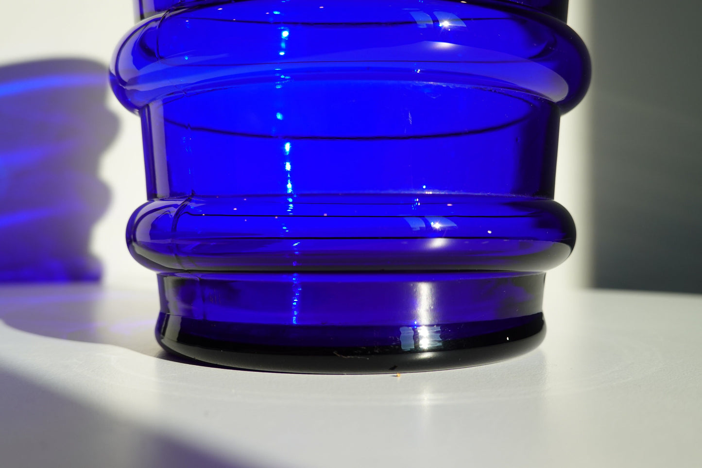 Vintage Banded Art Glass Vase - Art Deco Style Vase - Cobalt Blue - Pressed Glass with 5 Banded Rings - Pressed Glass