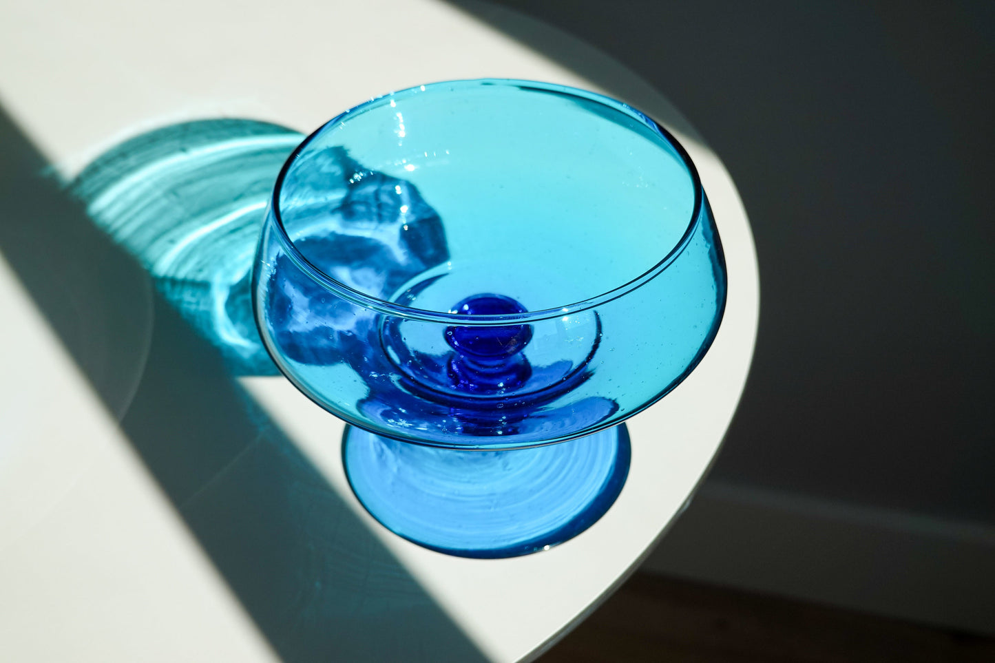 60's Peacock Blue Footed Candy Bowl - Vintage Pedestal Vessel with Controlled Bubbles - Turquoise Glass Bowl Compote