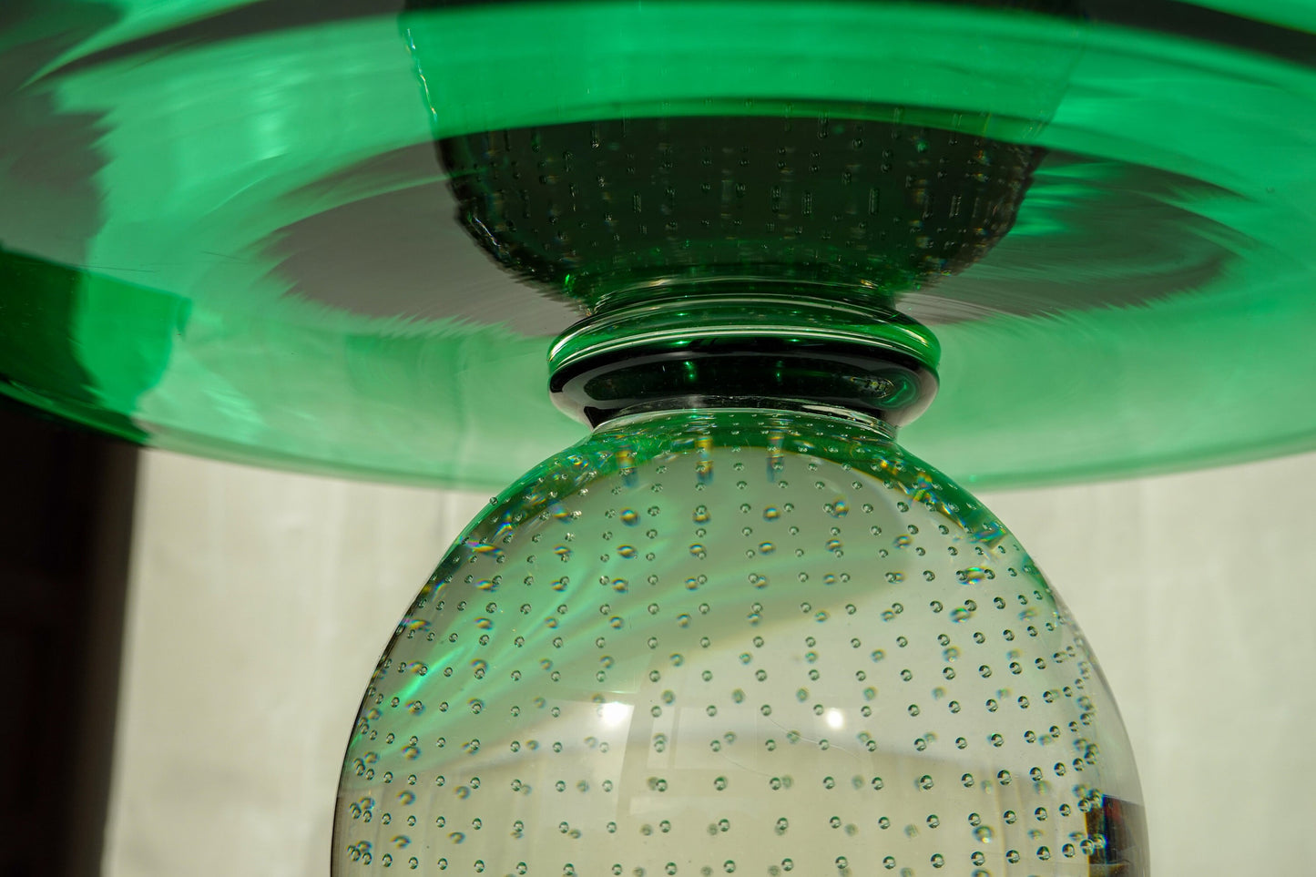 Vintage Emerald Green & Clear Glass Stand - Weighted Bottom - Controlled Bubbles - Bullicante - Cake Stand - Hand Blown - Erickson Glass