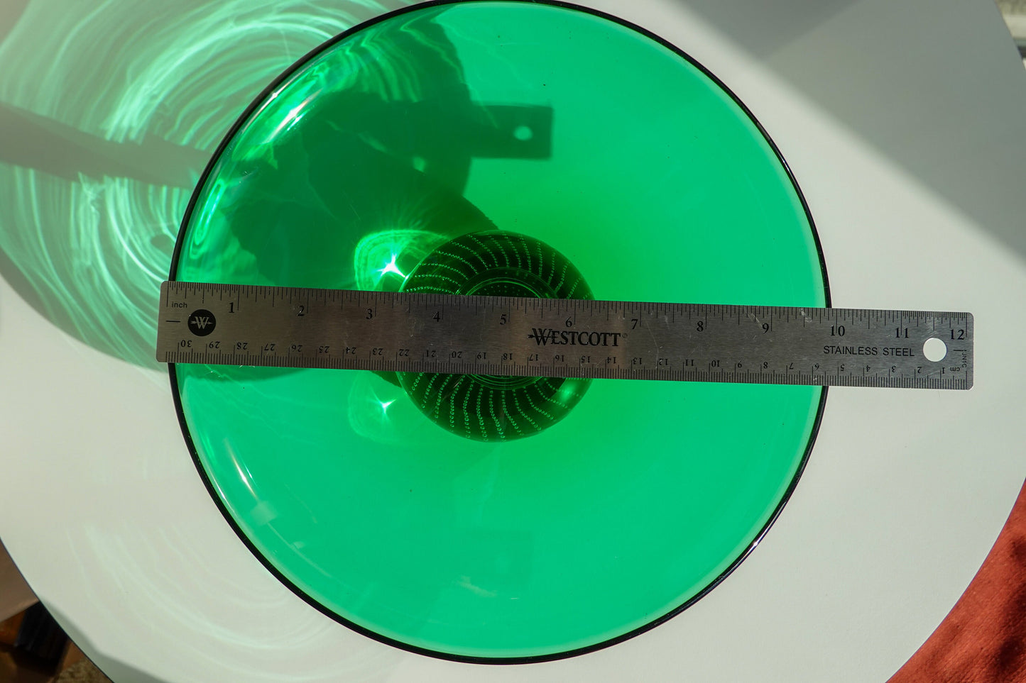 Vintage Emerald Green & Clear Glass Stand - Weighted Bottom - Controlled Bubbles - Bullicante - Cake Stand - Hand Blown - Erickson Glass