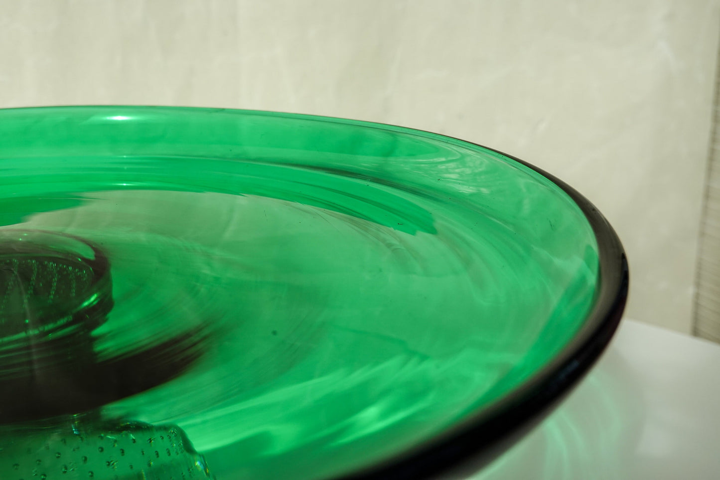 Vintage Emerald Green & Clear Glass Stand - Weighted Bottom - Controlled Bubbles - Bullicante - Cake Stand - Hand Blown - Erickson Glass