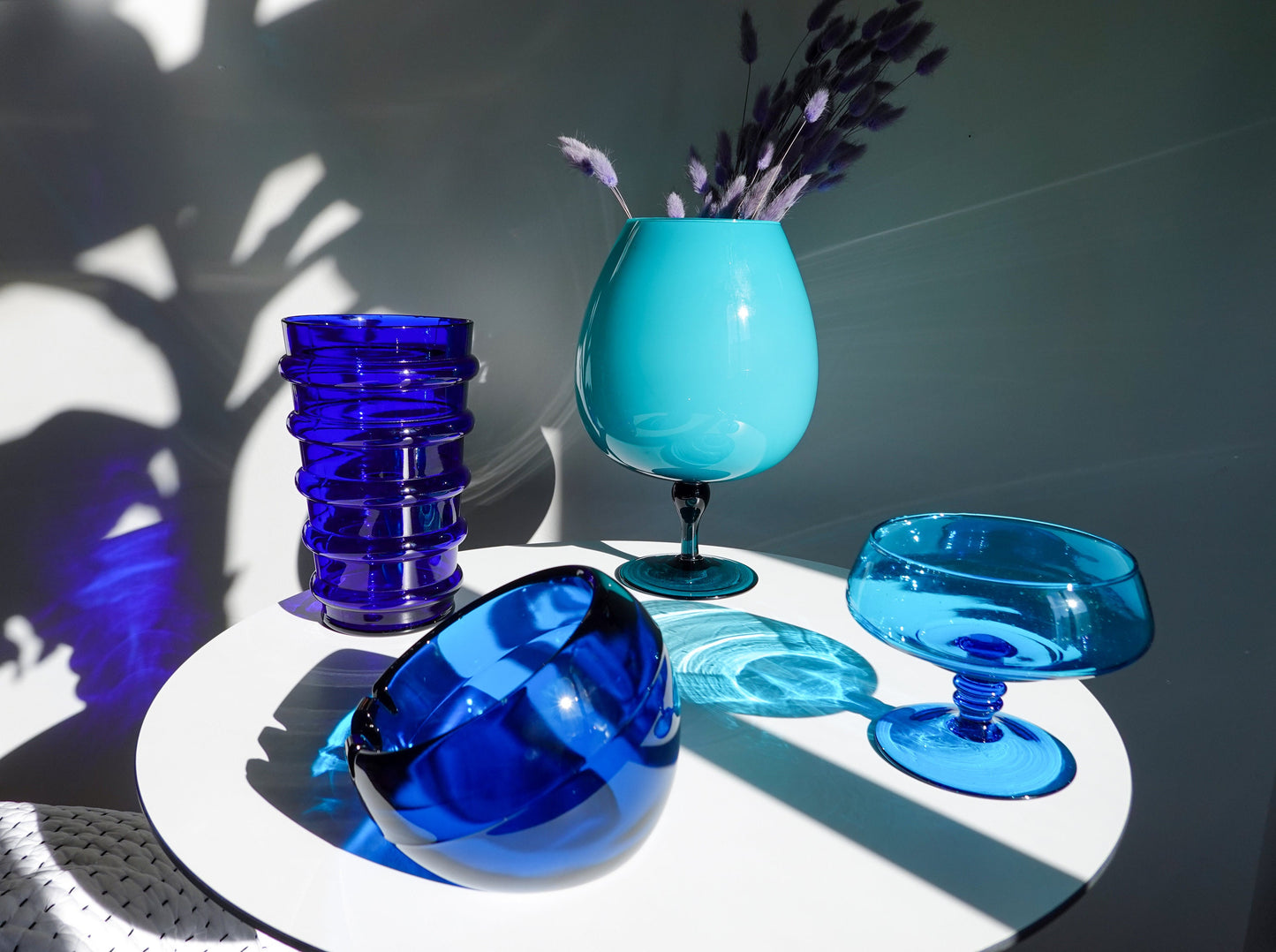 60's Peacock Blue Footed Candy Bowl - Vintage Pedestal Vessel with Controlled Bubbles - Turquoise Glass Bowl Compote