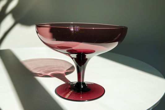 60's Glass Compote - Plum Purple Glass Footed Dish - Vintage Footed Bowl