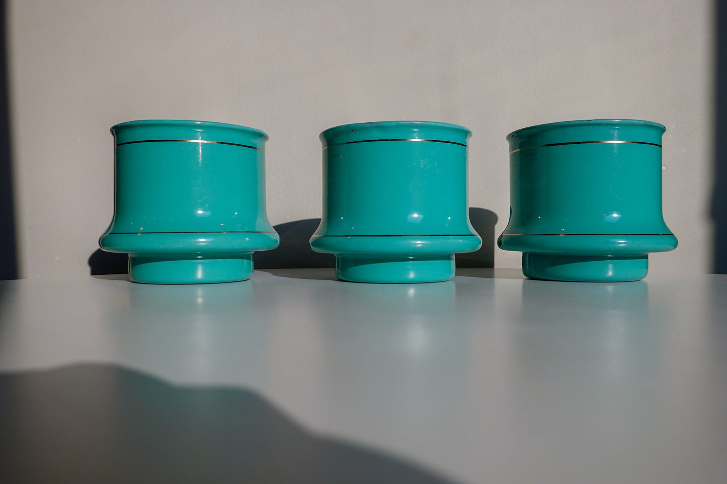70's Dutch Enamel Cups - Zand, Zeep and Soda - Teal Vintage Enamelware Cups - Vintage Graphic Storage Cups