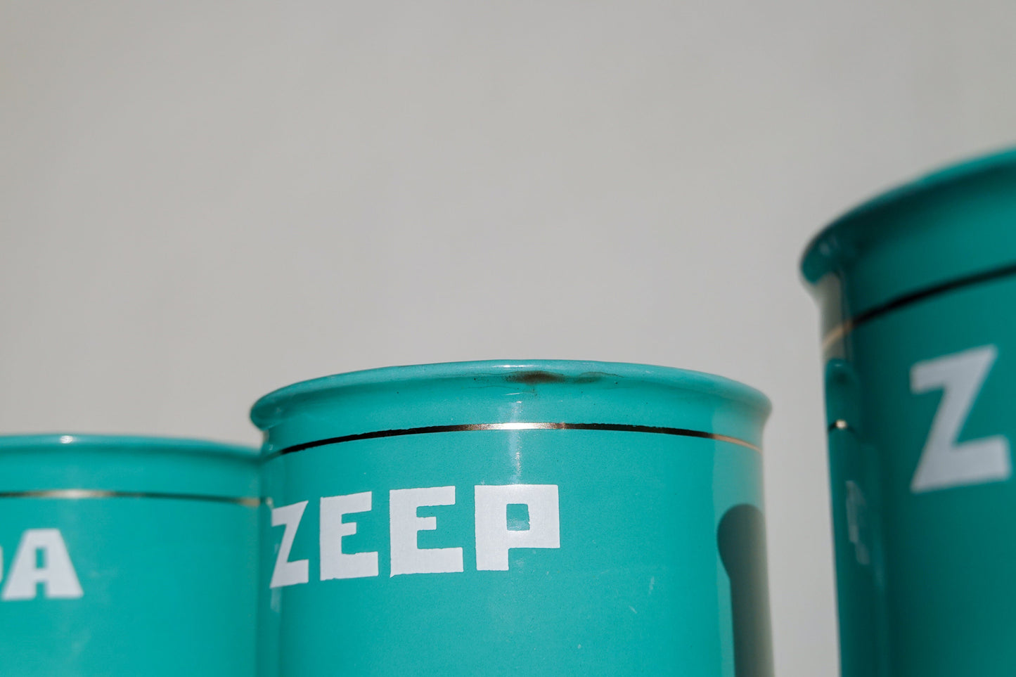 70's Dutch Enamel Cups - Zand, Zeep and Soda - Teal Vintage Enamelware Cups - Vintage Graphic Storage Cups