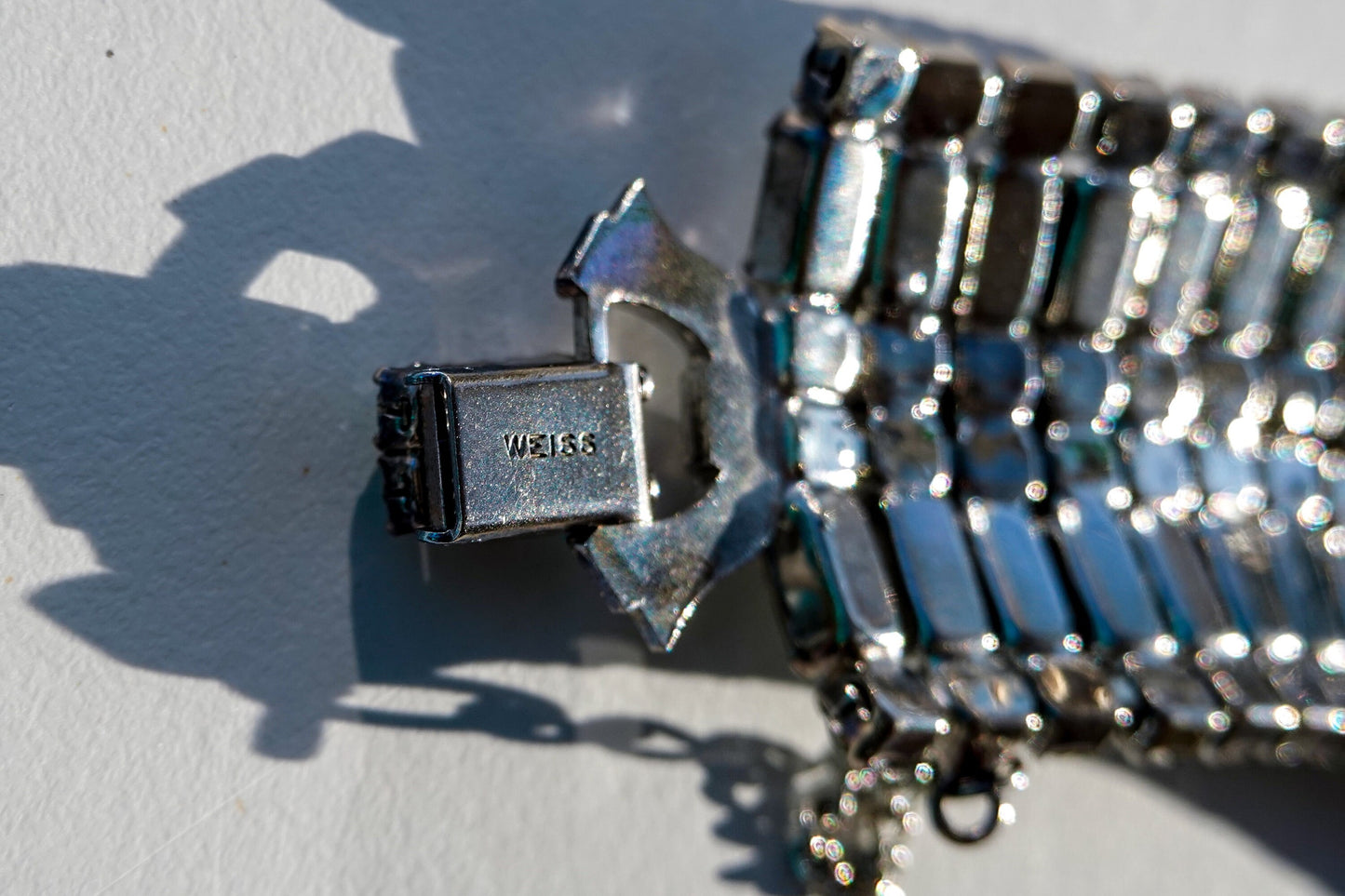 Vintage Weiss Jewelry - Silver and Clear Rhinestone Statement Bracelet - Baguette and Fancy Round Cut Rhinestone Cuff - Deco Style Jewelry