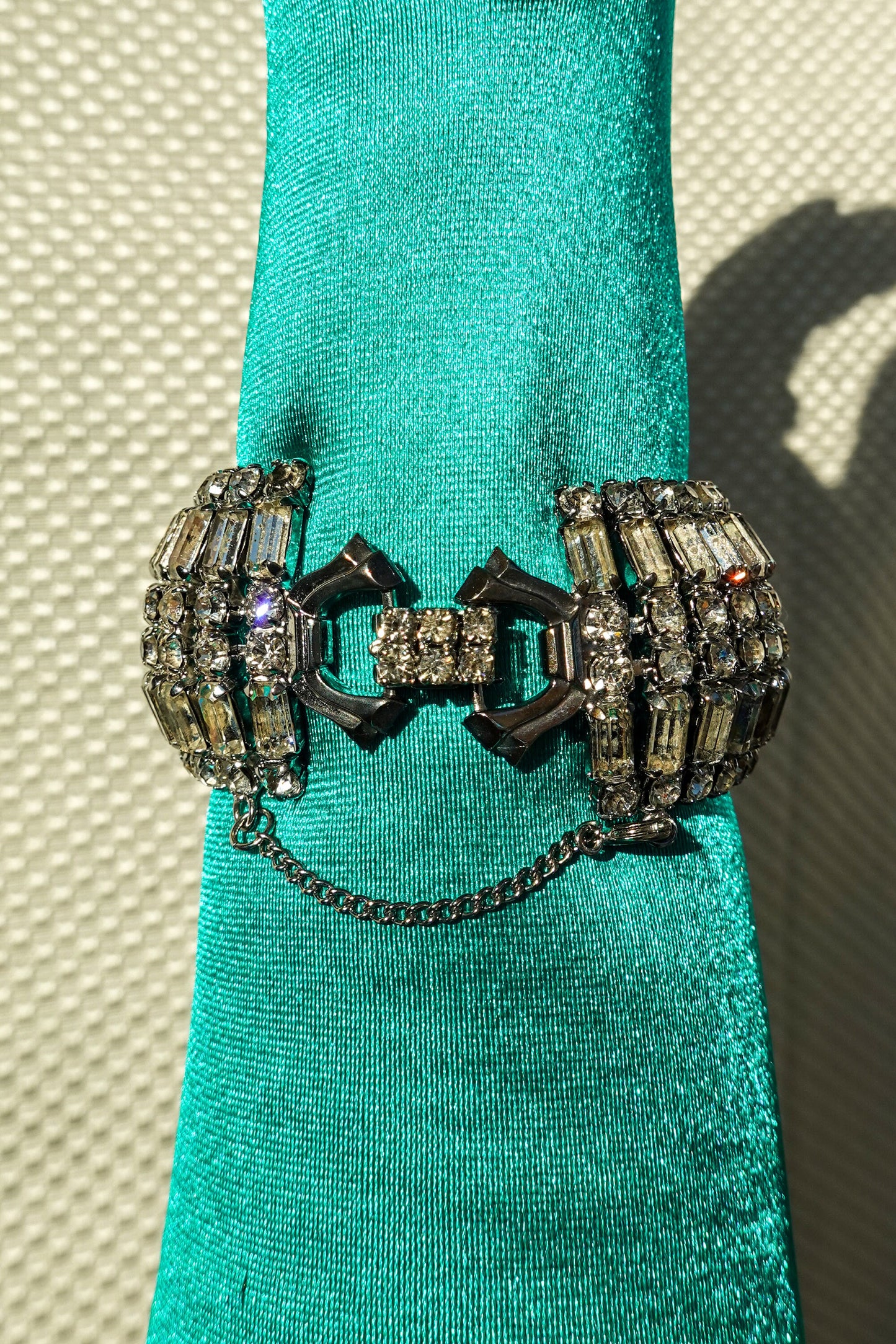 Vintage Weiss Jewelry - Silver and Clear Rhinestone Statement Bracelet - Baguette and Fancy Round Cut Rhinestone Cuff - Deco Style Jewelry