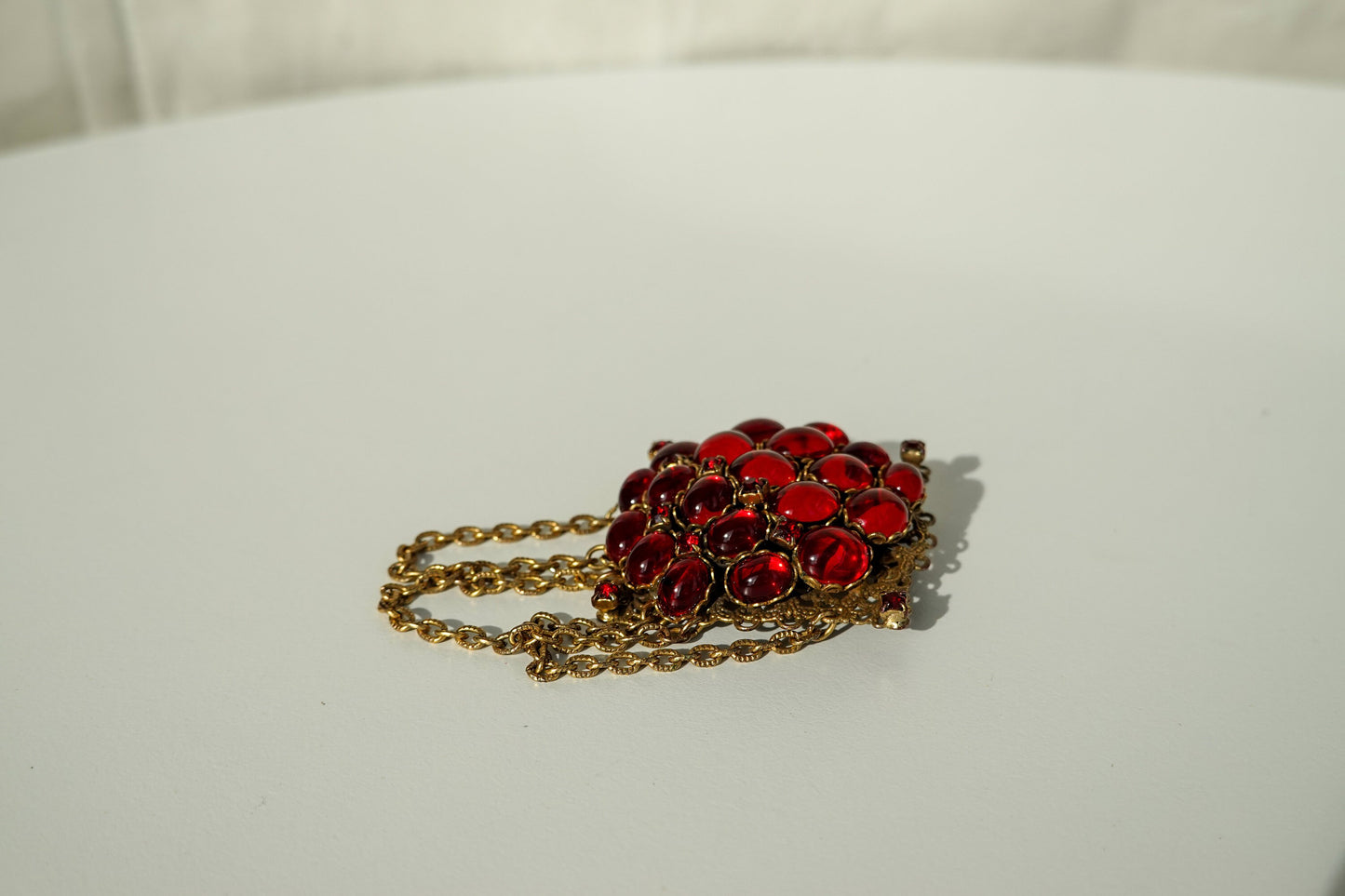 40's Judy Lee Converter Pendant Brooch - Vintage Red Glass Cabochon Brooch - Early Designer Signed Costume Jewelry - Gold and Ruby Pendant