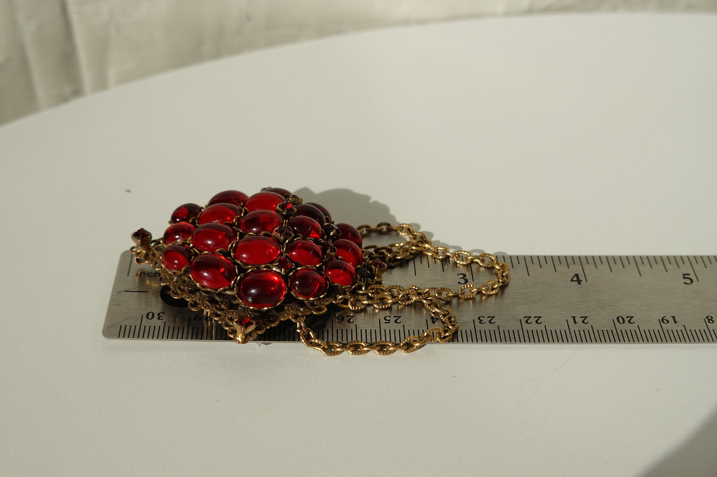 40's Judy Lee Converter Pendant Brooch - Vintage Red Glass Cabochon Brooch - Early Designer Signed Costume Jewelry - Gold and Ruby Pendant