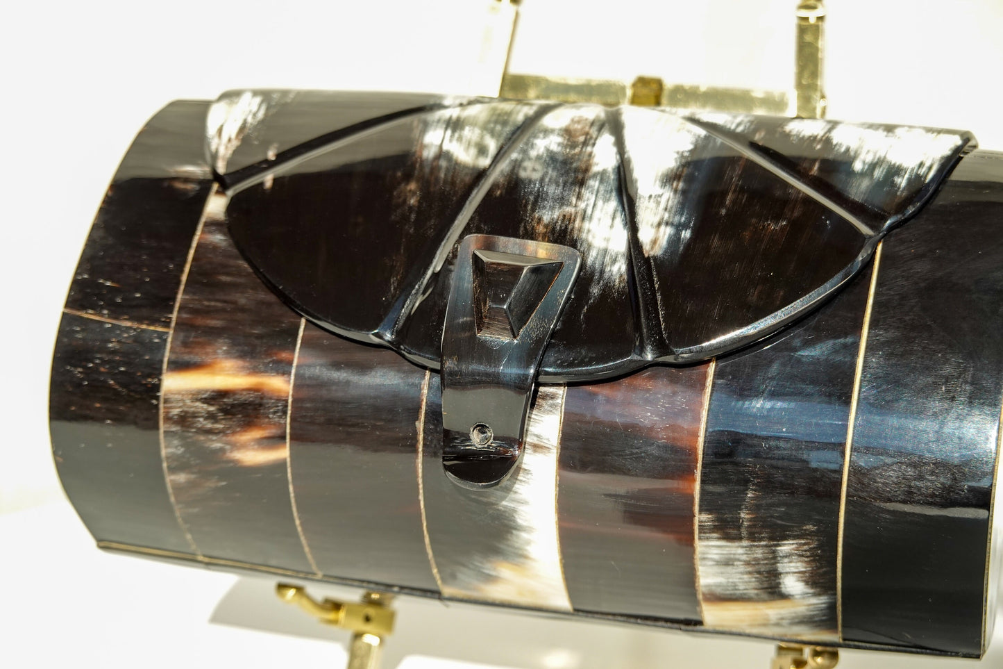 Vintage Exotic Polished Horn Evening Clutch - Vintage Deco Style Clutch - Structured Sculptural Evening Bag