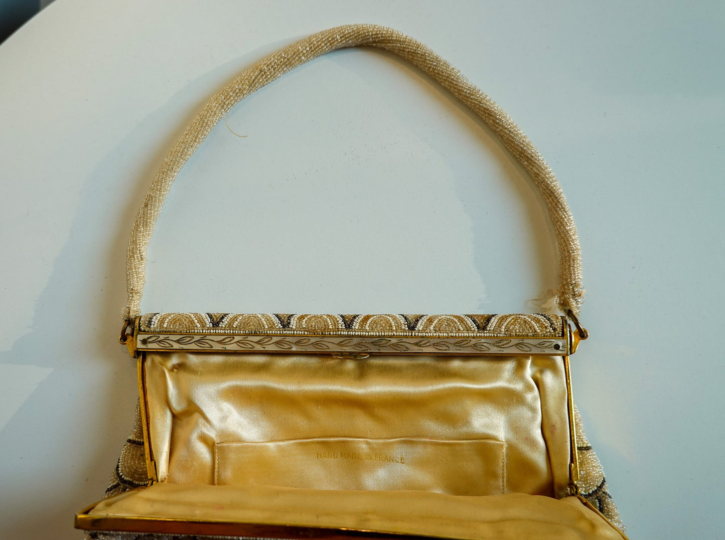 30's Beaded, Scalloped Vintage Evening Bag - Handmade in France - Gold, Silver Handmade Formal Bag