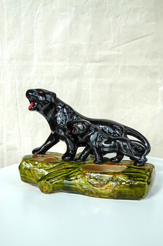 50's Ceramic Panther Planter - MCM Panther Vessel - Handmade in Texas - Vintage Midcentury Decor