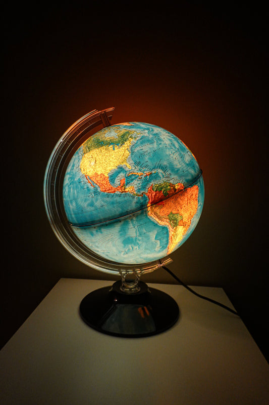 80's Rand McNally Physical Political Illuminated Globe - Vintage Light Up Globe - Rico Florence Designed