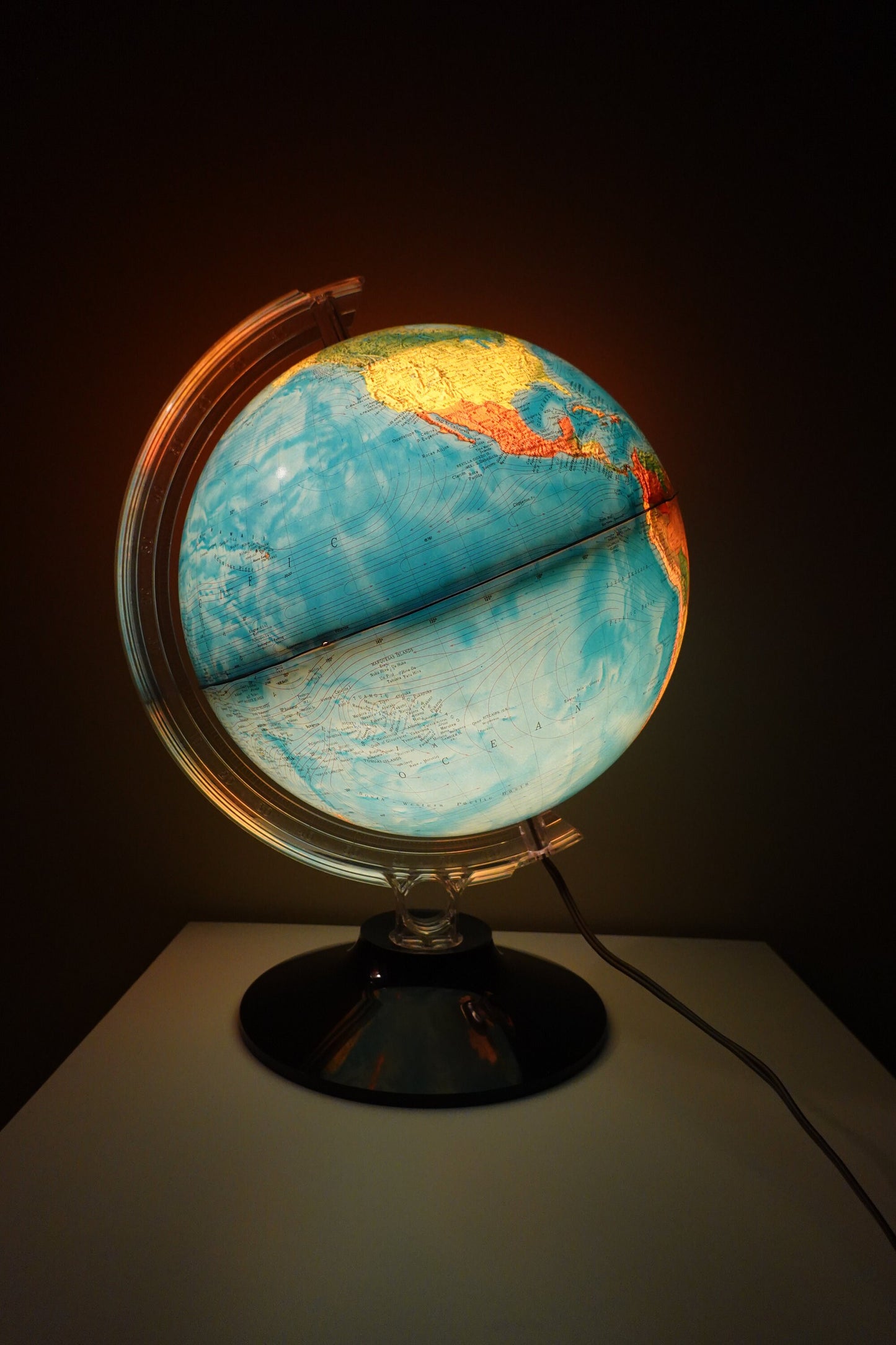 80's Rand McNally Physical Political Illuminated Globe - Vintage Light Up Globe - Rico Florence Designed