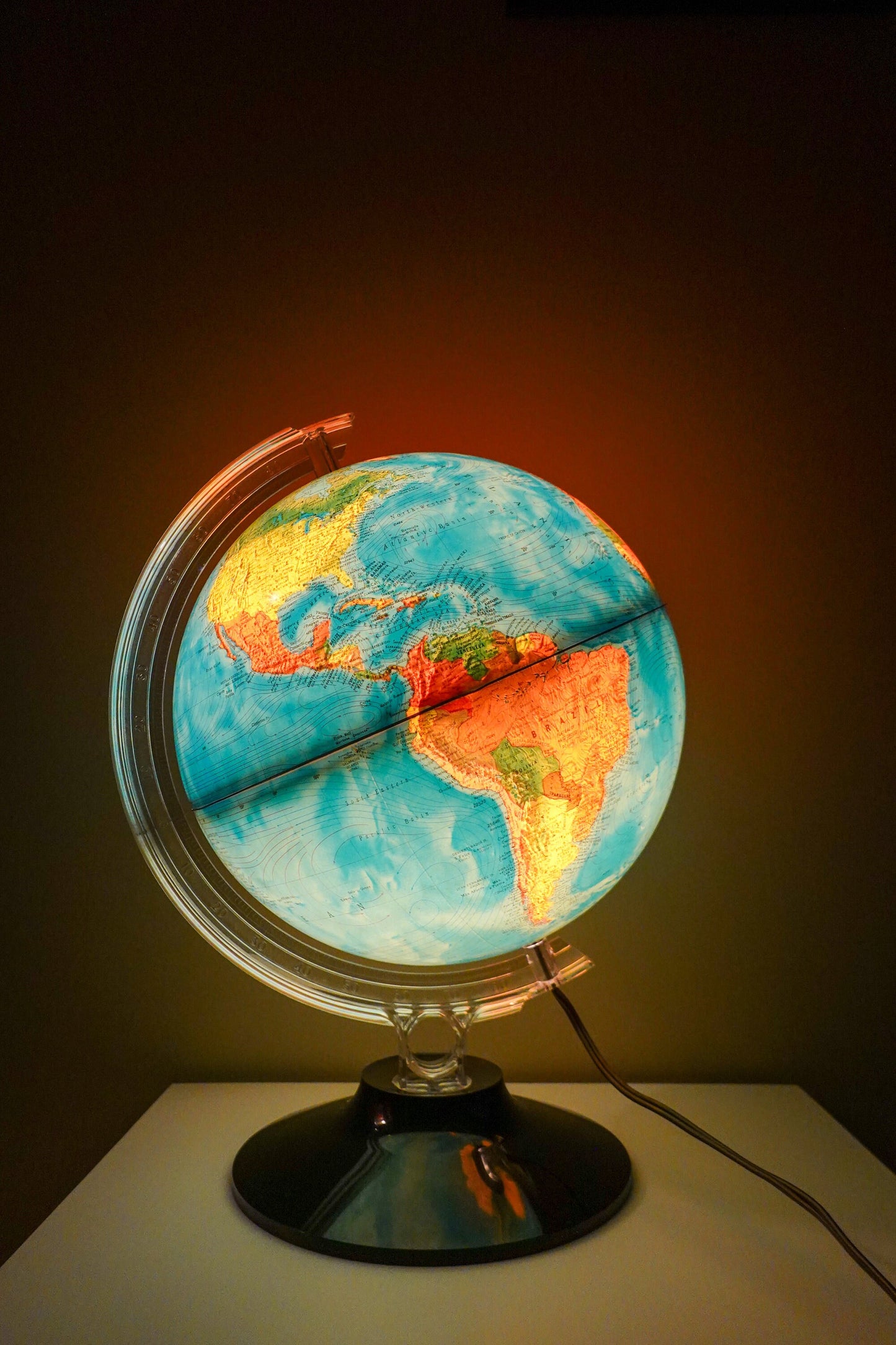 80's Rand McNally Physical Political Illuminated Globe - Vintage Light Up Globe - Rico Florence Designed