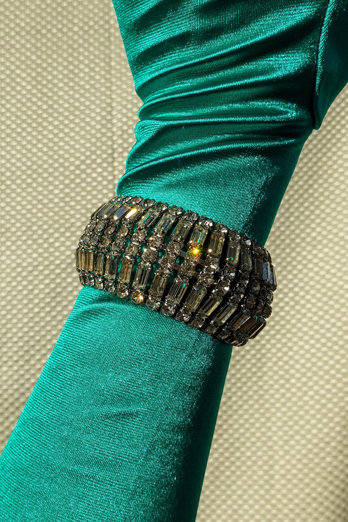 Vintage Weiss Jewelry - Silver and Clear Rhinestone Statement Bracelet - Baguette and Fancy Round Cut Rhinestone Cuff - Deco Style Jewelry