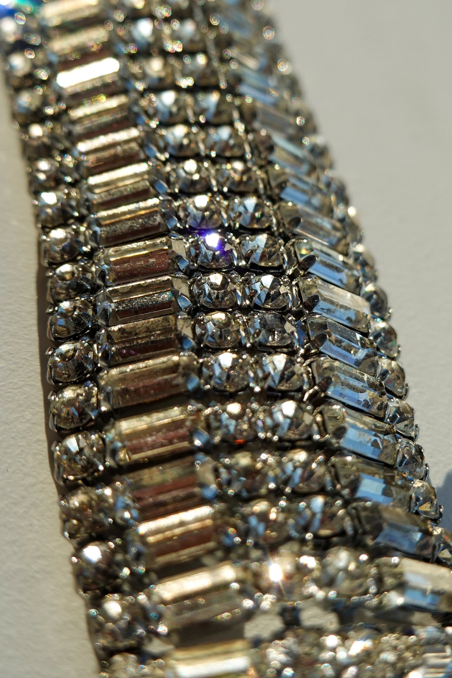 Vintage Weiss Jewelry - Silver and Clear Rhinestone Statement Bracelet - Baguette and Fancy Round Cut Rhinestone Cuff - Deco Style Jewelry