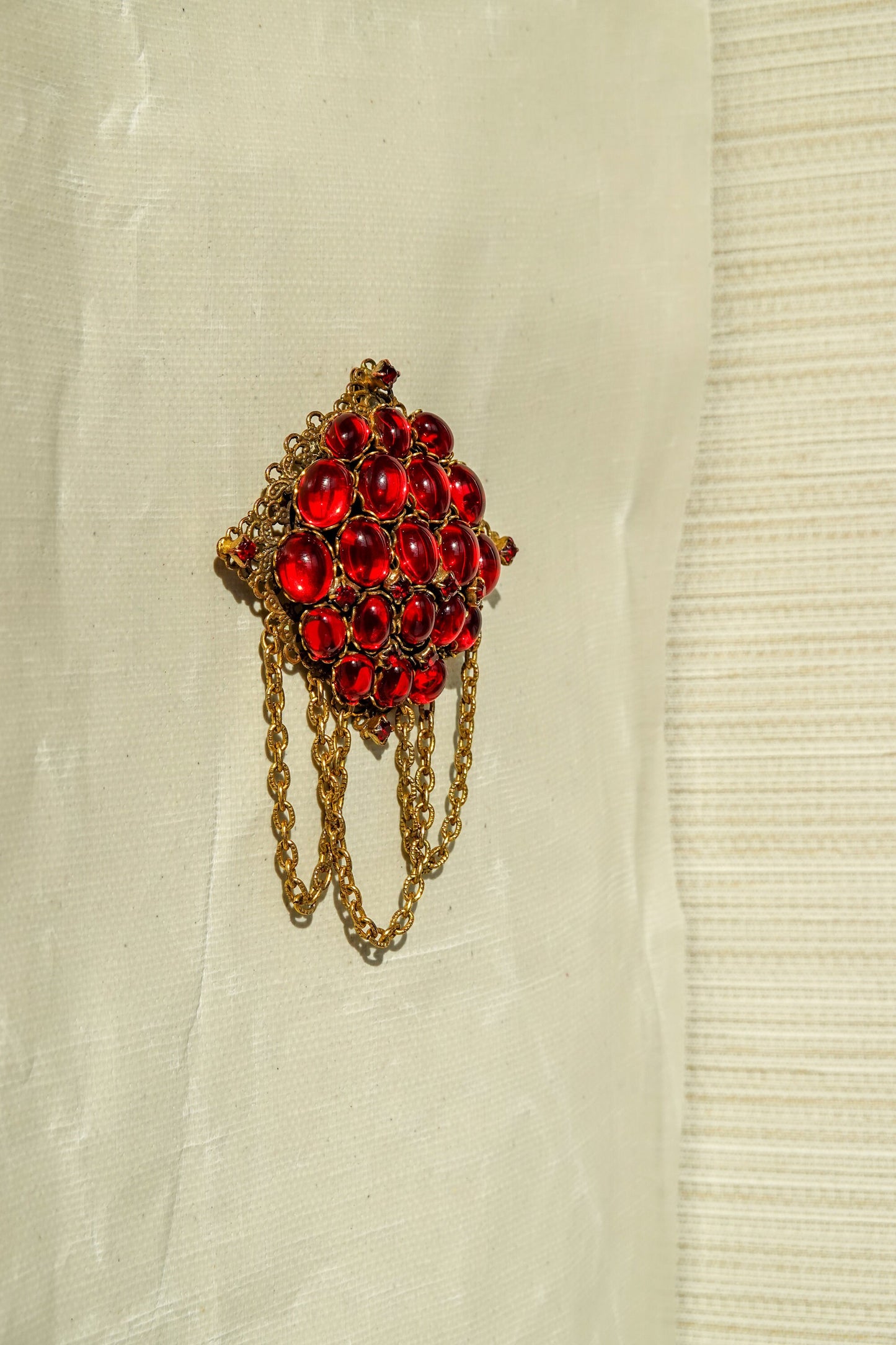 40's Judy Lee Converter Pendant Brooch - Vintage Red Glass Cabochon Brooch - Early Designer Signed Costume Jewelry - Gold and Ruby Pendant