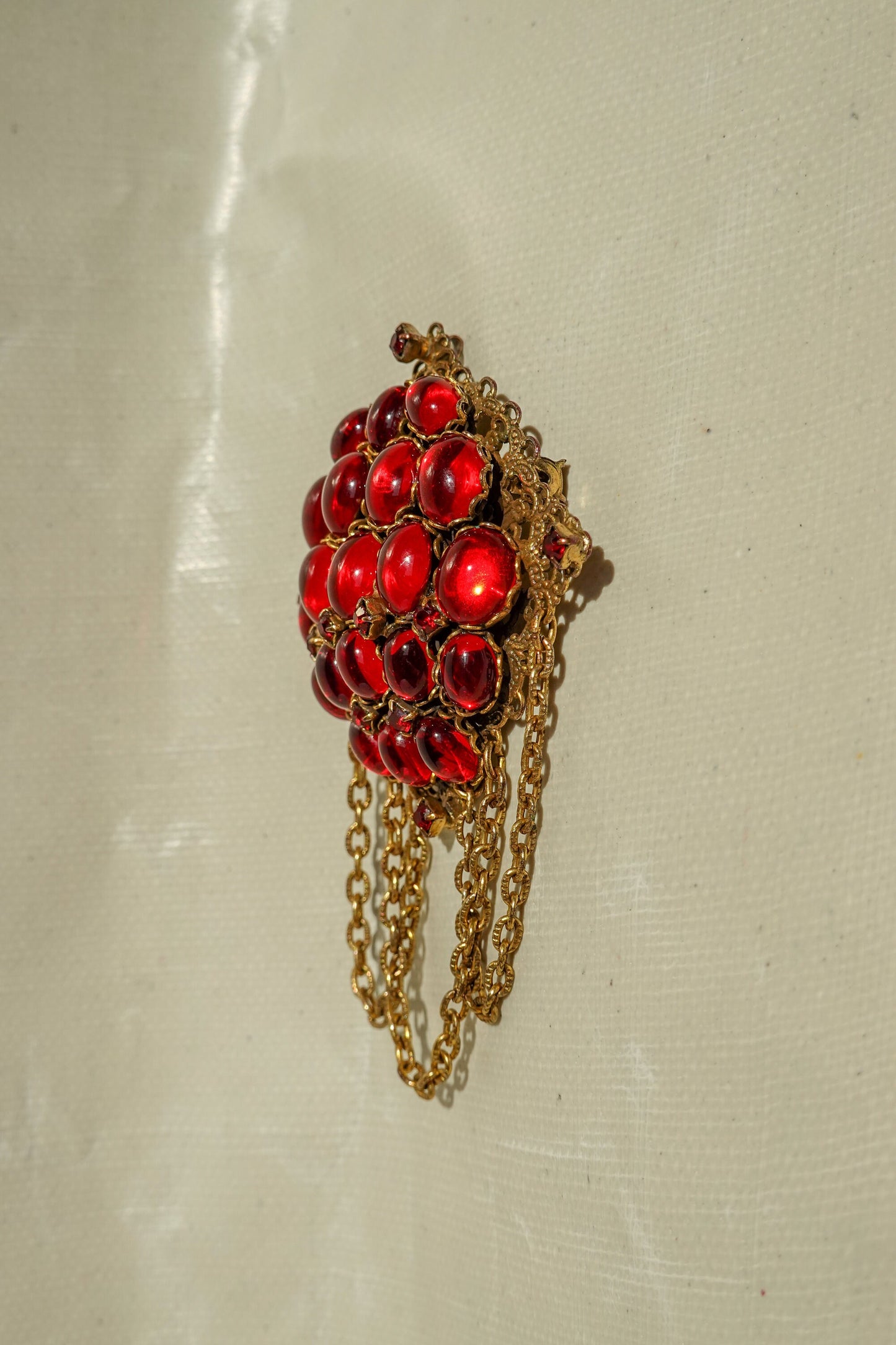40's Judy Lee Converter Pendant Brooch - Vintage Red Glass Cabochon Brooch - Early Designer Signed Costume Jewelry - Gold and Ruby Pendant