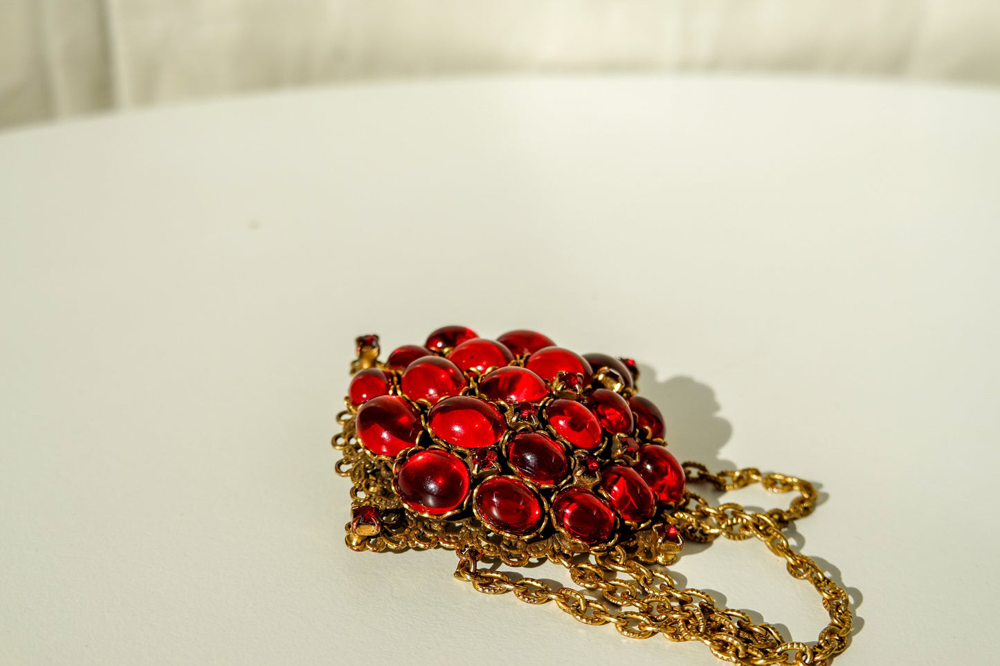 40's Judy Lee Converter Pendant Brooch - Vintage Red Glass Cabochon Brooch - Early Designer Signed Costume Jewelry - Gold and Ruby Pendant
