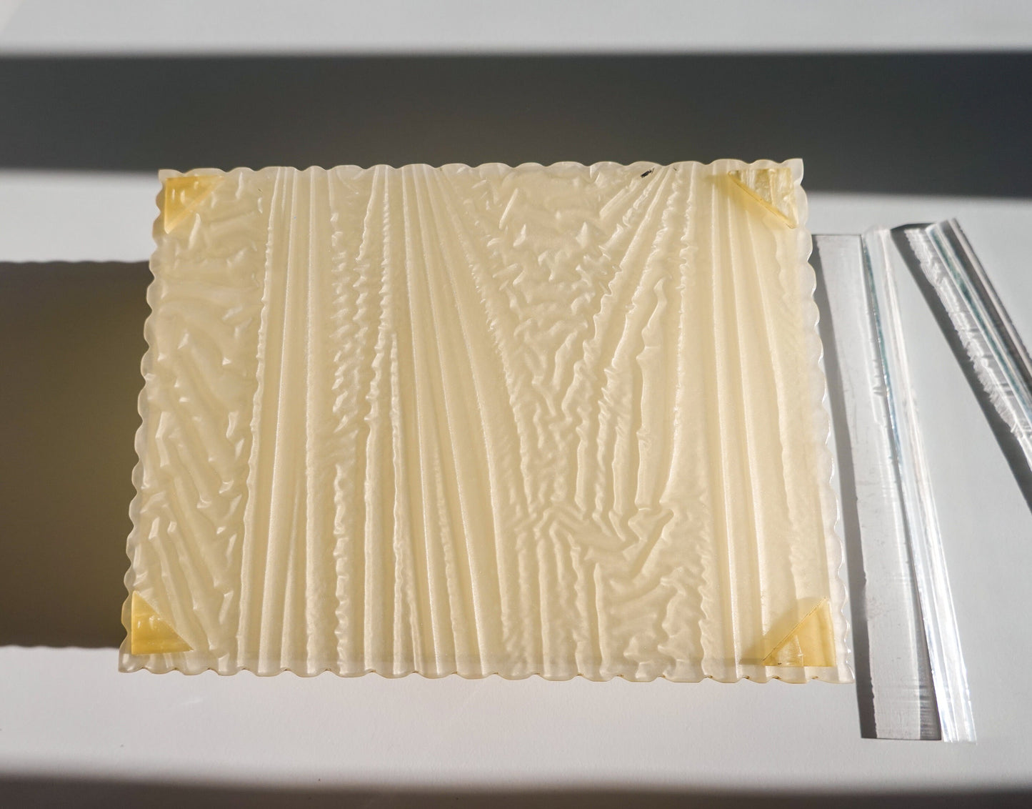 30's Art Deco Pearlized Lucite Vanity Box - Vintage Cream Acrylic Jewelry Box with Scalloped Edges and Lid