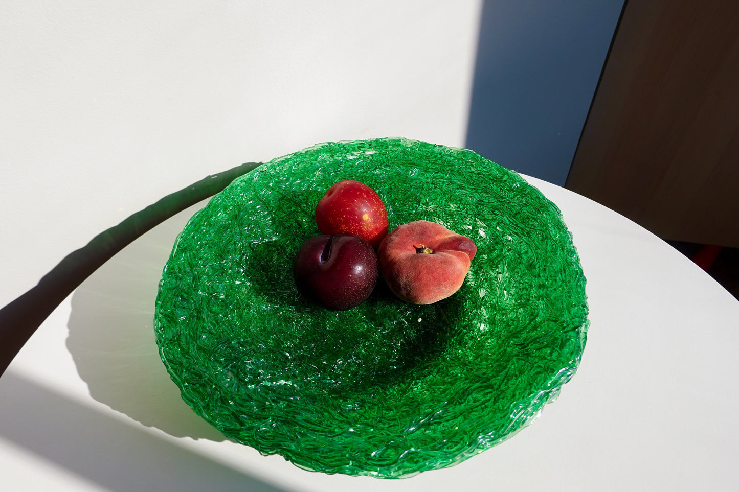 60's Spun Spaghetti Acrylic Bowl - Vintage Green Transparent 12" Centerpiece Bowl