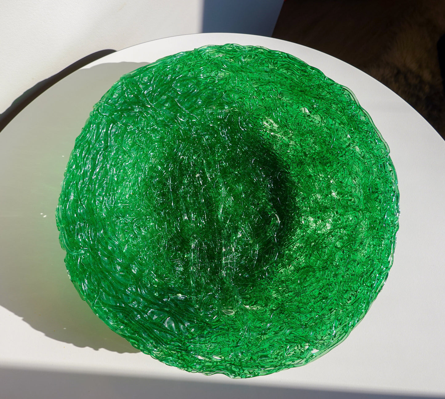 60's Spun Spaghetti Acrylic Bowl - Vintage Green Transparent 12" Centerpiece Bowl