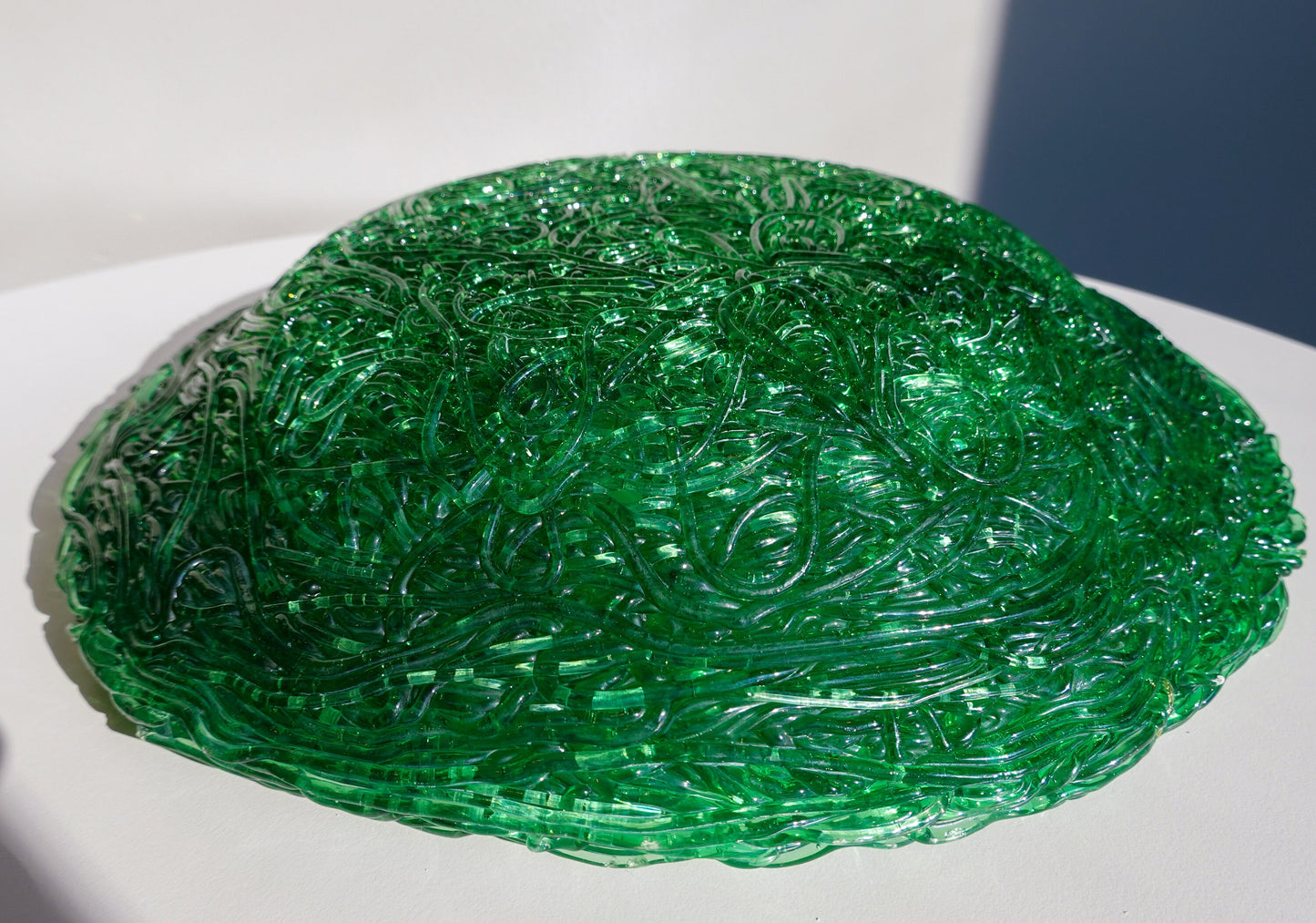 60's Spun Spaghetti Acrylic Bowl - Vintage Green Transparent 12" Centerpiece Bowl