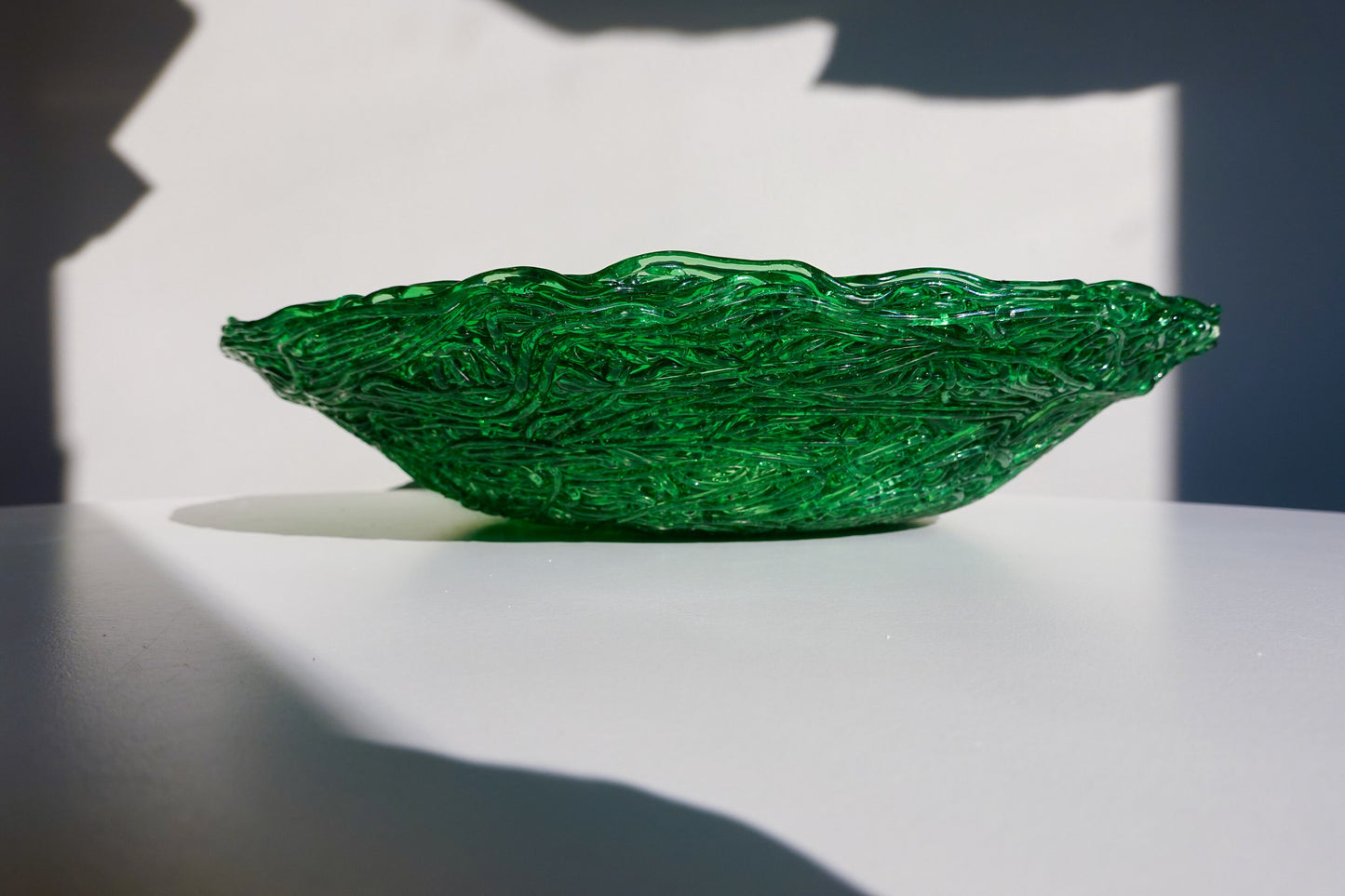60's Spun Spaghetti Acrylic Bowl - Vintage Green Transparent 12" Centerpiece Bowl