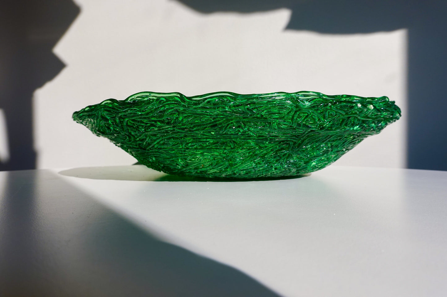 60's Spun Spaghetti Acrylic Bowl - Vintage Green Transparent 12" Centerpiece Bowl