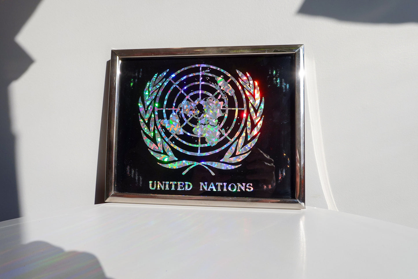 90's United Nations Souvenir - Vintage U.N. Art - Holographic Framed Wall Art