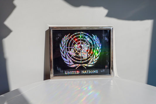 90's United Nations Souvenir - Vintage U.N. Art - Holographic Framed Wall Art