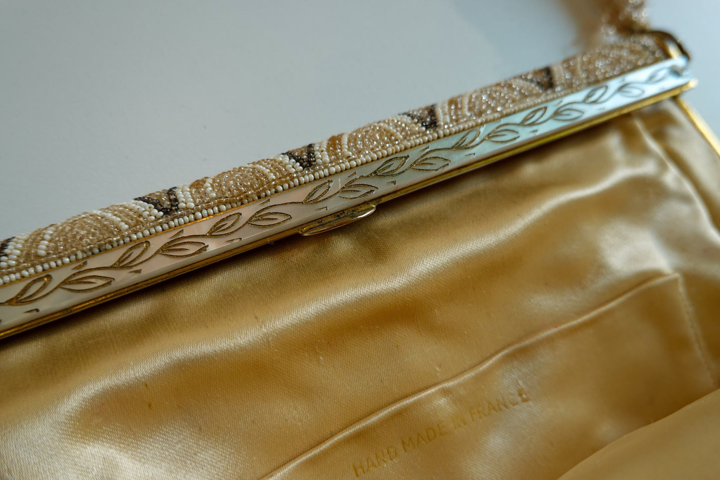 30's Beaded, Scalloped Vintage Evening Bag - Handmade in France - Gold, Silver Handmade Formal Bag