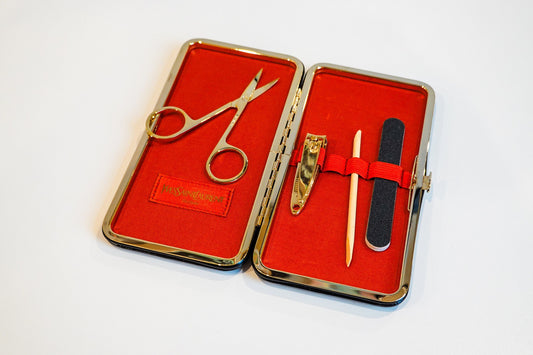 80's YSL Vanity Kit - Vintage Yves Saint Laurent - Black Patent Pleather - NOS YSL Nail Care Kit