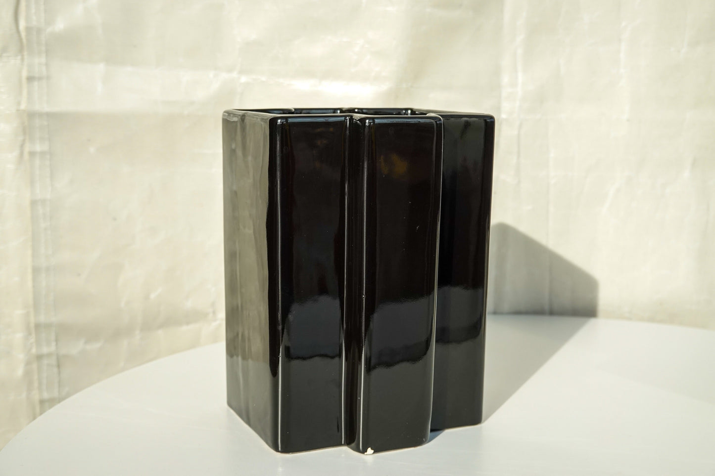 60's Italian Handmade Ceramic Vase Pair - Vintage Geometric Vases - Midcentury Abstract Black and White Vase Pair - Space Age Design