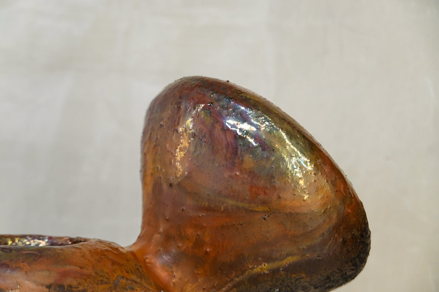 Vintage Iridescent Glaze Ceramic Art Pottery - Abstract Vessel - Gorgeous Patina - Antique Oil Lamp