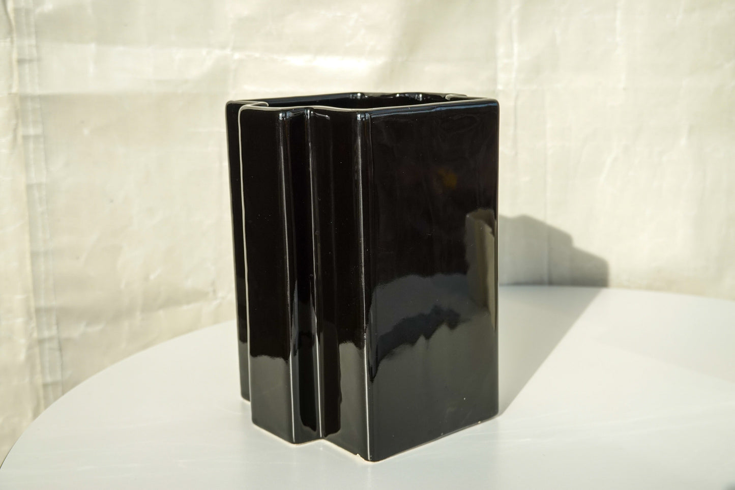 60's Italian Handmade Ceramic Vase Pair - Vintage Geometric Vases - Midcentury Abstract Black and White Vase Pair - Space Age Design