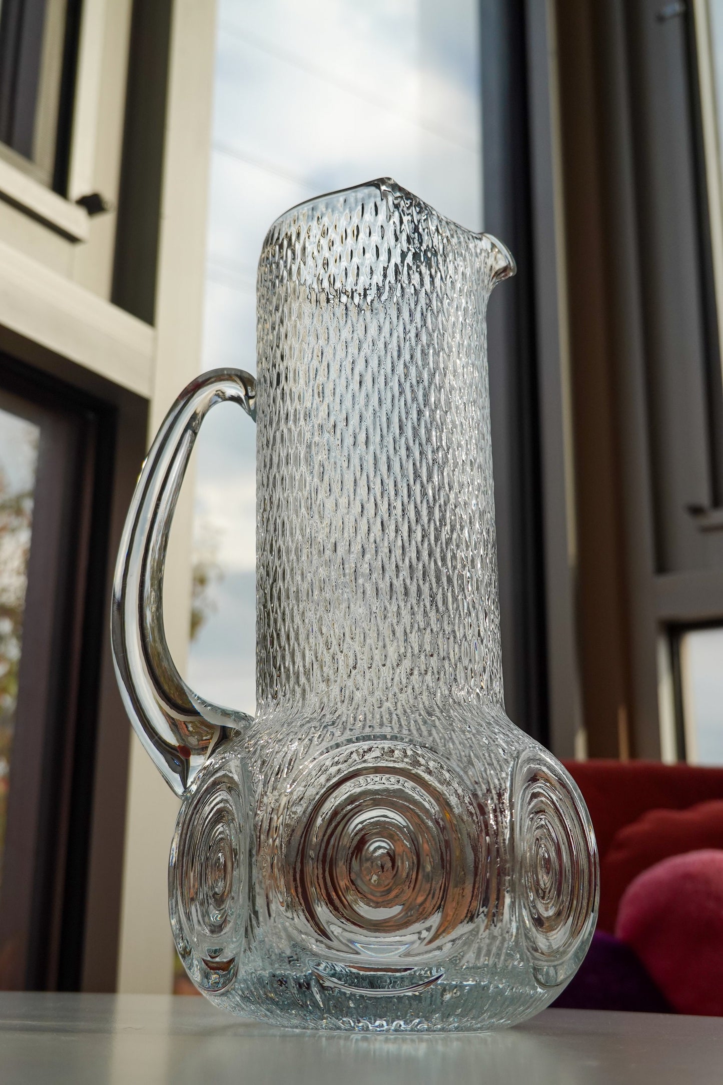 50's - 60's Cocktail Pitcher - UV Reactive MCM Pitcher - Textured Glass