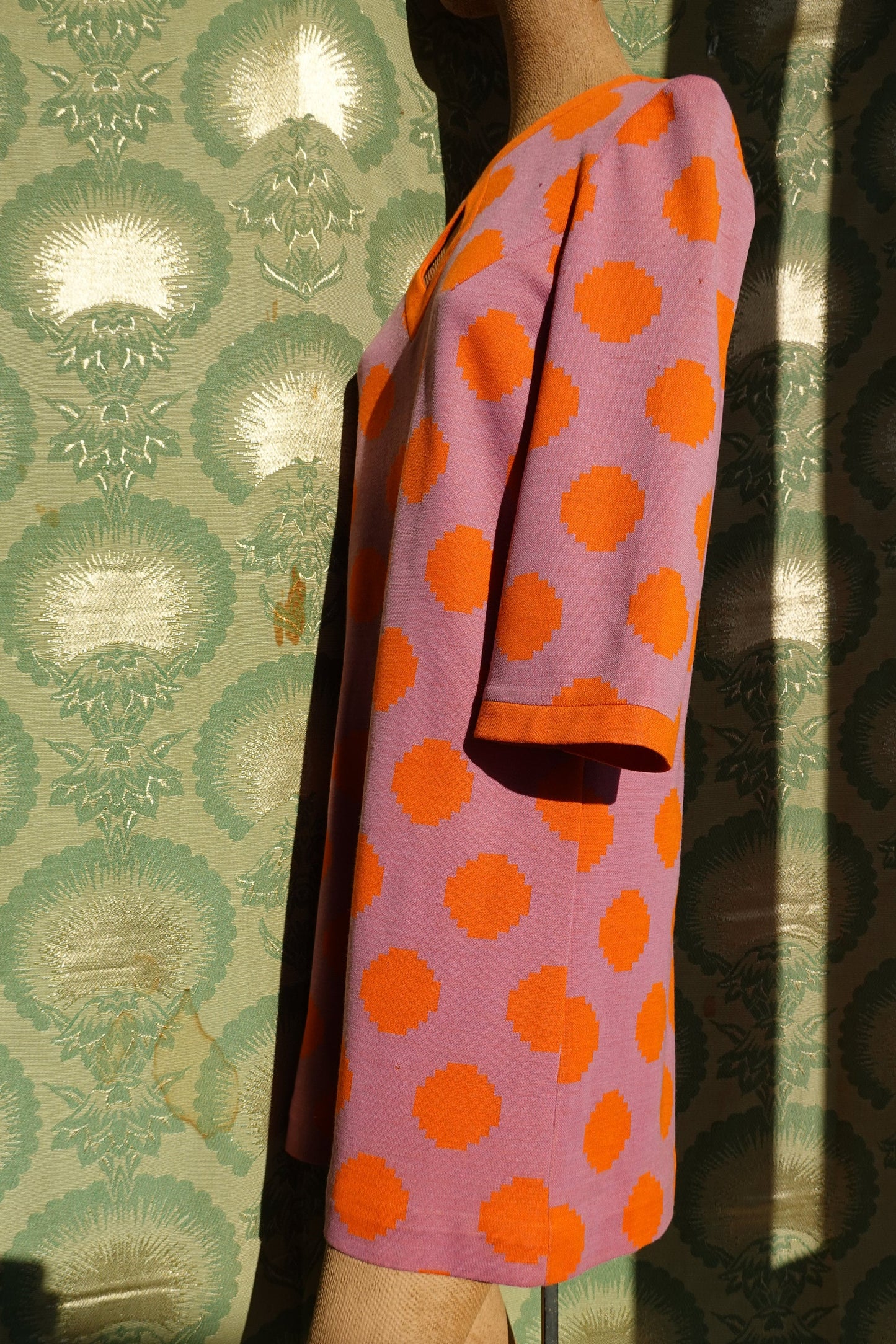 60's Purple & Orange Shift with Peak-a-boo Front - Vintage Knit Bright Geometric Short Dress - Domani Knits - Small/Medium