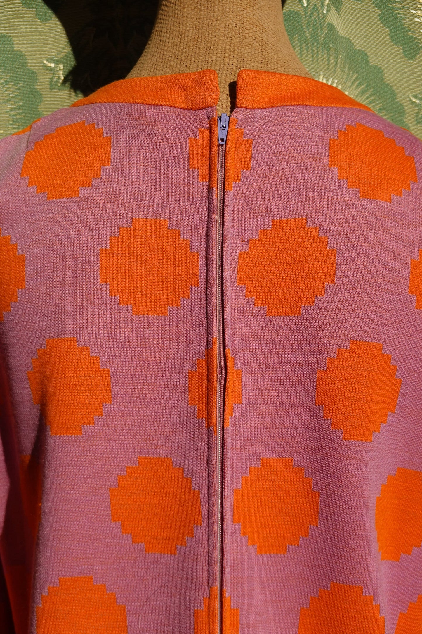 60's Purple & Orange Shift with Peak-a-boo Front - Vintage Knit Bright Geometric Short Dress - Domani Knits - Small/Medium