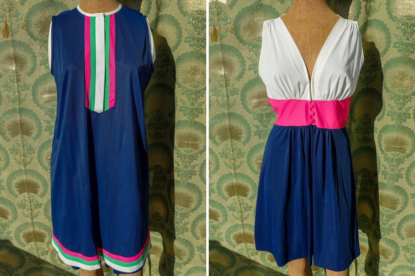 60's Mini Dress Set - Two Piece Color Block Dresses - Gossard Artiemis Polyknit - Vintage Versatile Sleeveless Dress - Small/Medium