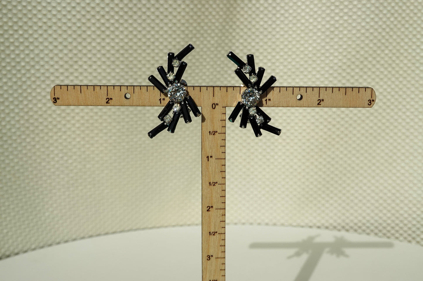 Vintage Weiss Rhinestone Climber Earrings - Black Baguette Rhinestones with Brilliant Cut Clear Rhinestones