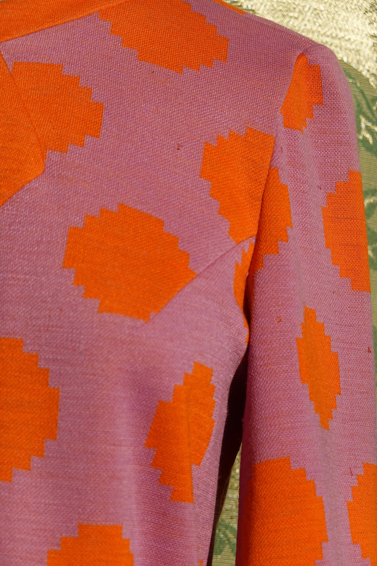 60's Purple & Orange Shift with Peak-a-boo Front - Vintage Knit Bright Geometric Short Dress - Domani Knits - Small/Medium