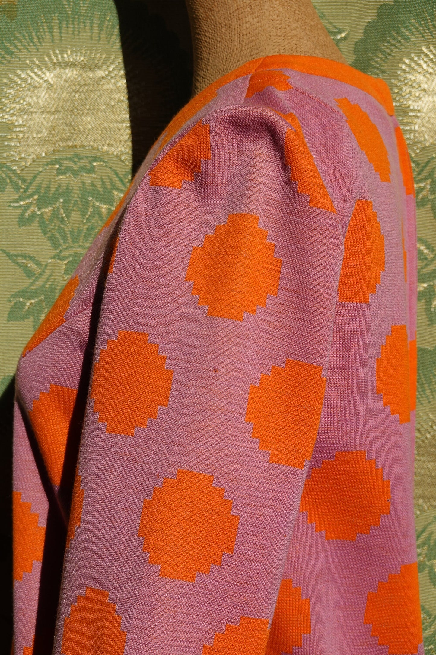 60's Purple & Orange Shift with Peak-a-boo Front - Vintage Knit Bright Geometric Short Dress - Domani Knits - Small/Medium