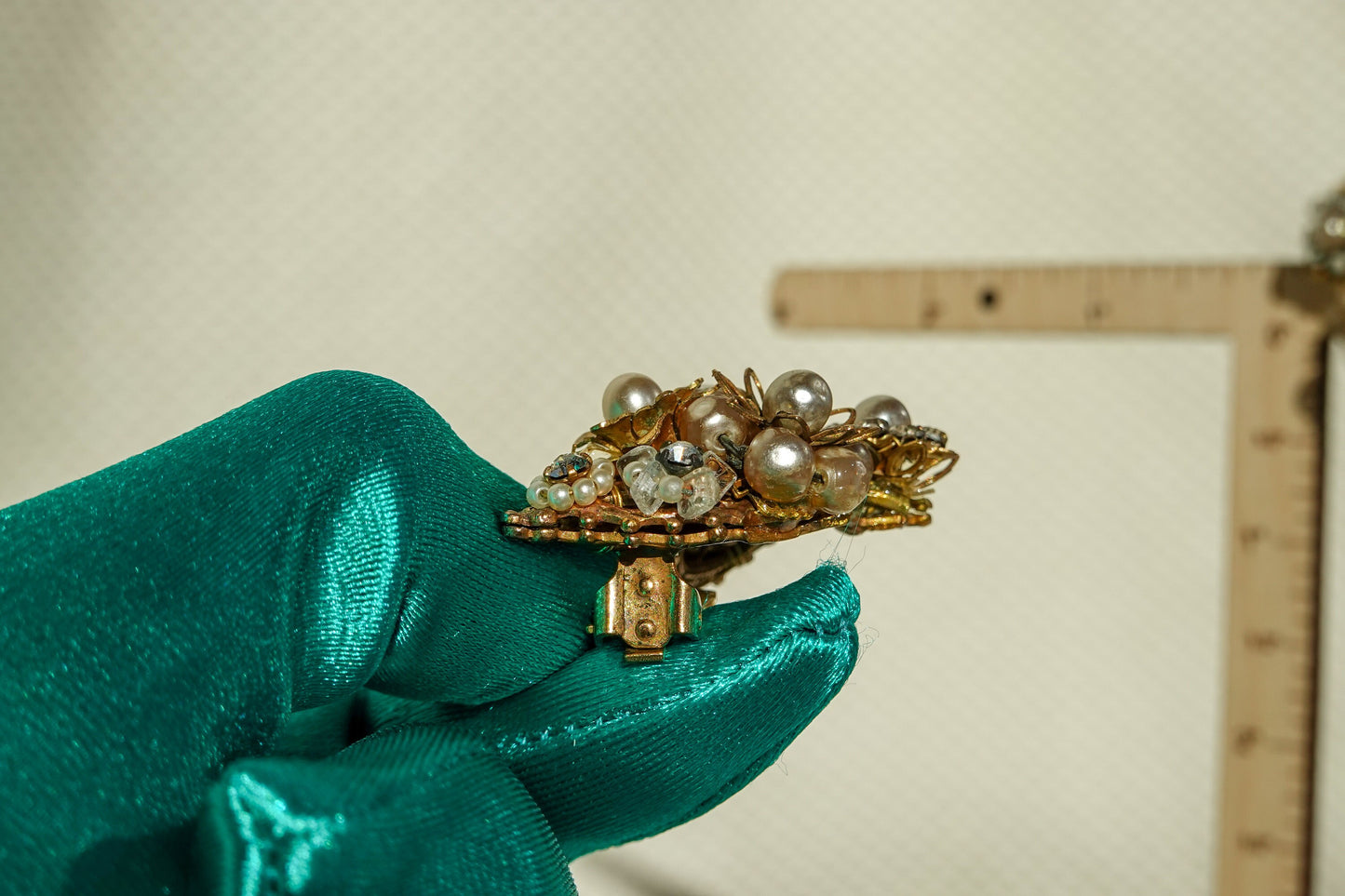 50's Eugene Bouquet Earrings - Filigree Ornate Gold Tone Statement Rhinestone & Pearl Earrings