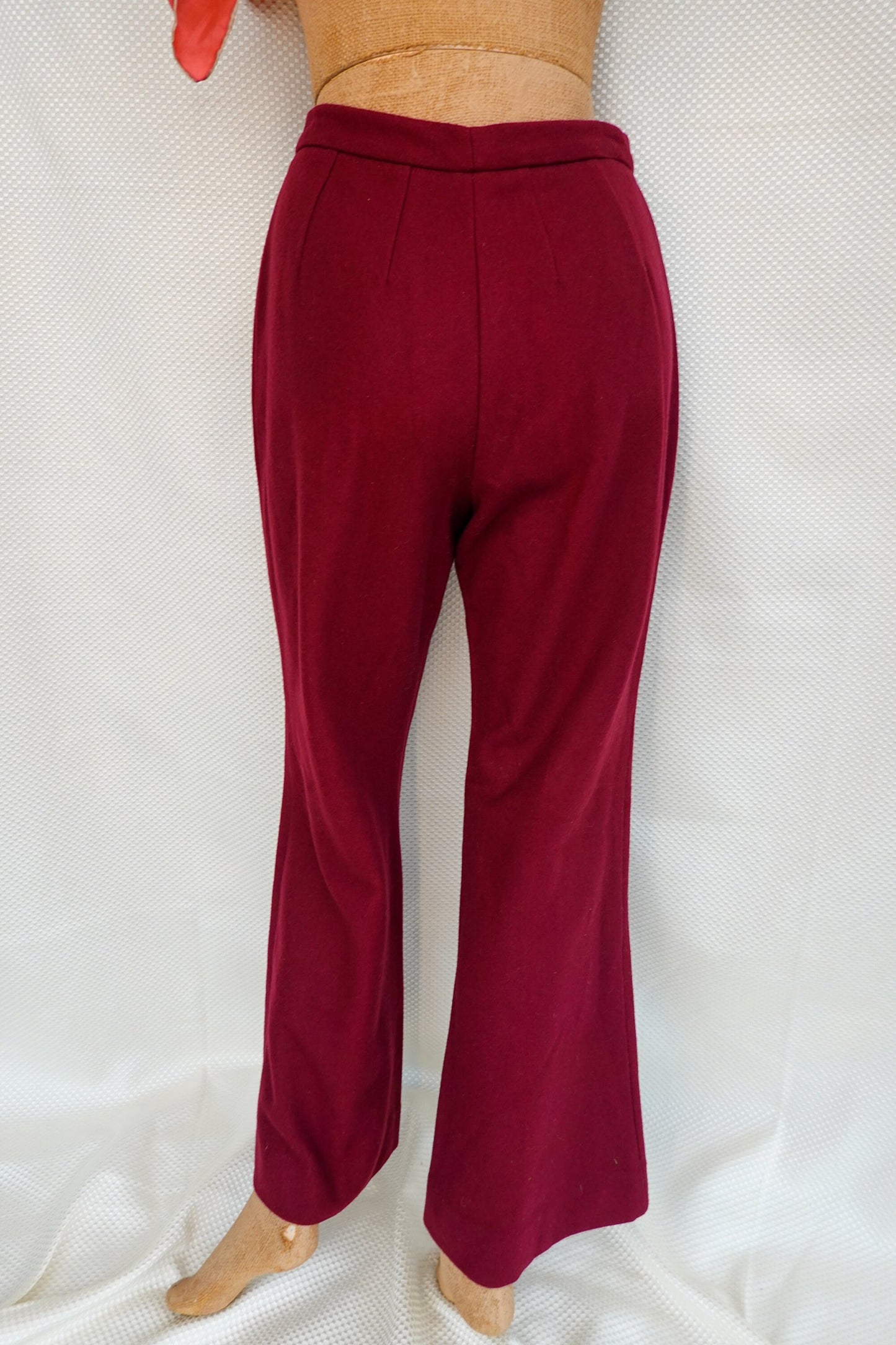 70's Bell Bottom or Super Flare Maroon Wool Pants - Vintage Warm Pants - 27" Waist - Small, Medium