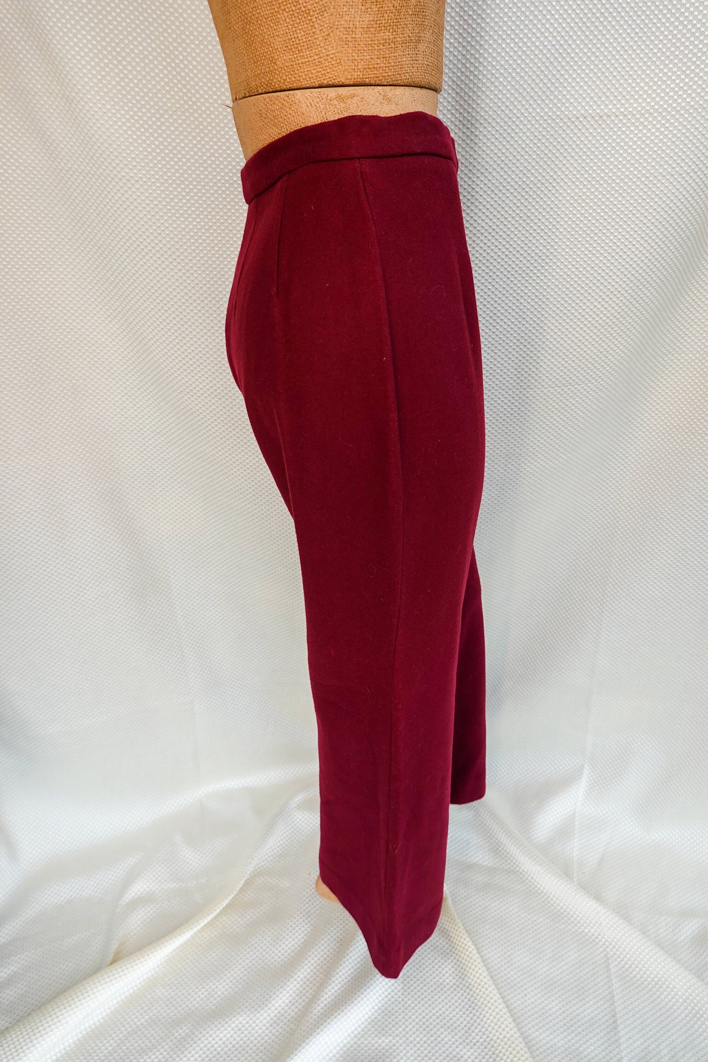 70's Bell Bottom or Super Flare Maroon Wool Pants - Vintage Warm Pants - 27" Waist - Small, Medium