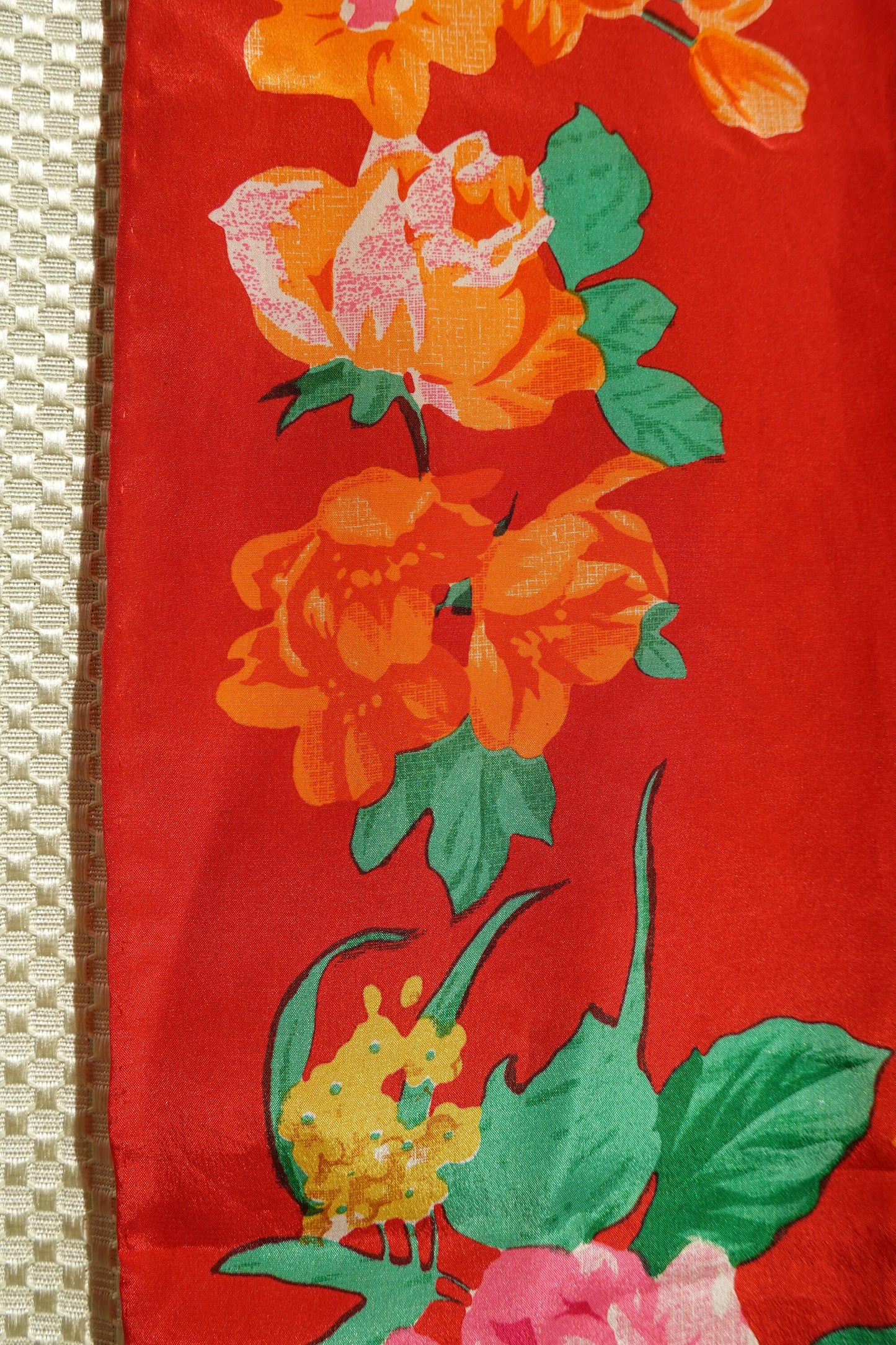 80's Silk Oscar de la Renta Scarf - Long Silk Floral Scarf - Vintage Bright Scarf